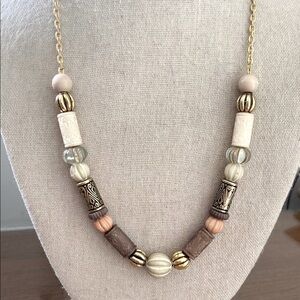 Boho Beaded 32" Long Gold and Brown Vintage Necklace